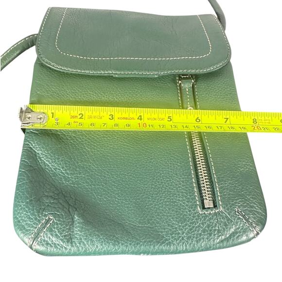 Tignanello Women's Leather Crossbody Bag Green Compact Shoulder Purse slim - Picture 9 of 10